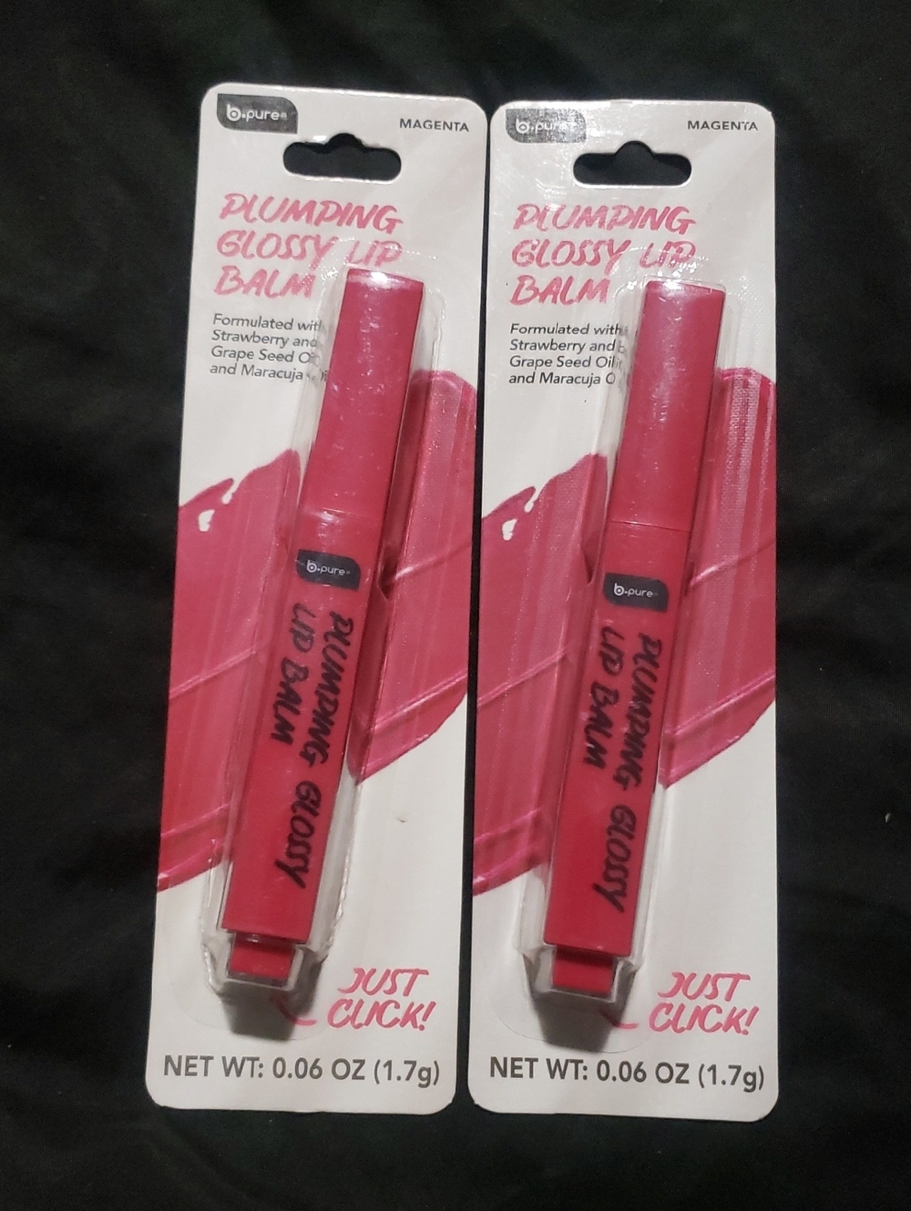 B-Pure Plumping Glossy Lip Balm Magenta .06fl Oz New Lot x2